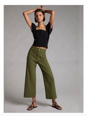 Maeve Anthropologie The Colette Cropped Wide-Leg Pants High Rise Linen 30 Petite